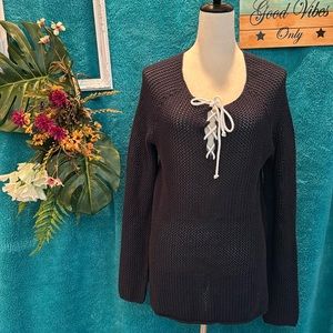 PROJECT Long Sleeve Top Lace up neck knit women’s size large Navy NWT